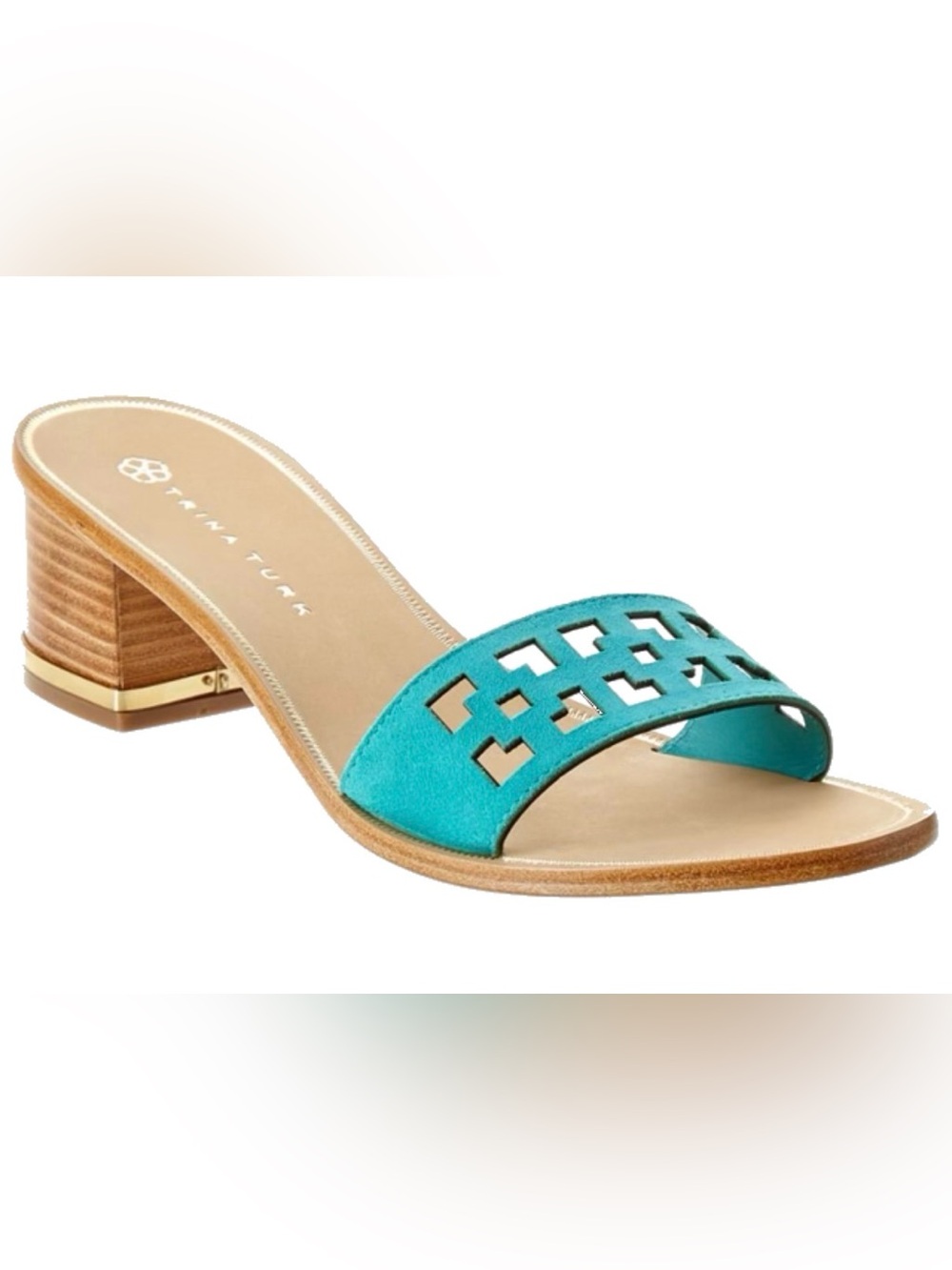 Trina Turk VGUC Avery Turquoise Suede Cutout Slide Sandals Size 8